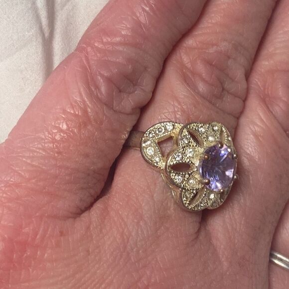 Gorgeous Purple & White Stone Sterling Silver Ring size 6 - Picture 5 of 10